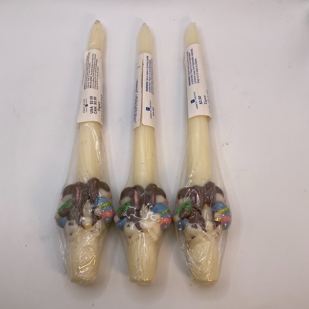New 3 Vintage 10" Easter Bunny‎ Rabbit Tapered Candles American Greetings White